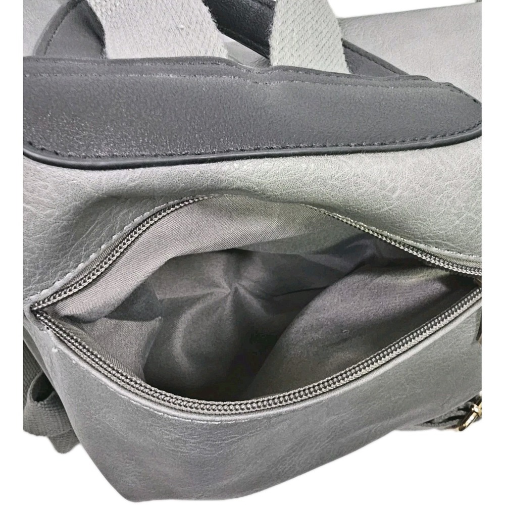 Grey Faux Leather Fold Over Bucket Shoulder Convertible Backpack Purse 6 Pocket - Picture 6 of 10